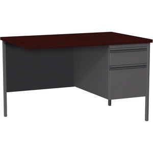 Lorell Furniture 60922 Single Pedestal Rtn Desk, RH, 42"x24"x29-1/2", Mahogany by Lorell