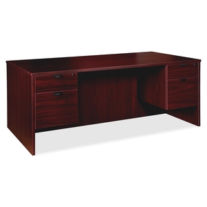 Lorell Furniture 79014 3/4 Double Ped Desk, 72"x36"x29", Mahogany by Lorell