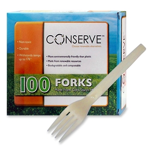 Corn Starch Forks, Biodegradable, 100/BX, White by Baumgartens
