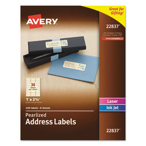 Avery 7278222837 Rectangle Labels, 1 x 2 5/8, Pearl, 240/Pack by AVERY-DENNISON