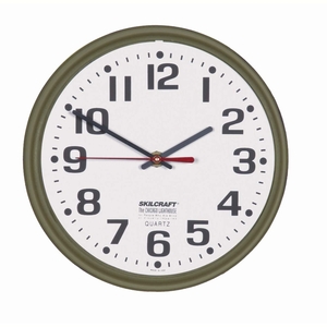 National Industries For the Blind 6645-01-046-8849 Wall Clock, Round, 12-3/4" D, Brown Case/WE Face by SKILCRAFT