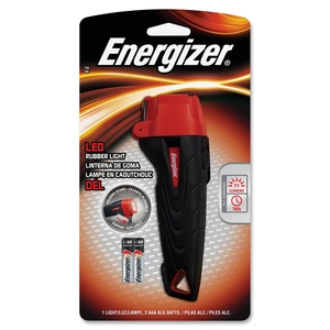 LED Flashlight, w/Batteries, Rubber, Large, 22 Lumens, BK/RD by Energizer