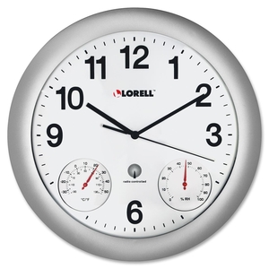 Lorell Furniture 61000 Analog Temperature/Humidity Wall Clock, 12", Silver by Lorell