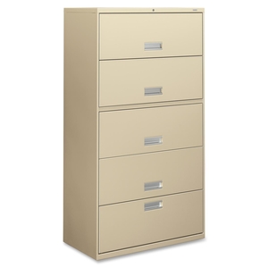 The HON Company 655LL Lateral File,5-Drawer,Adjust. Guides,36"x19-1/4"x67",PY by HON