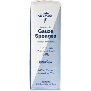 Medline Industries, Inc NON25312 Gauze Sponges, Nonsterile, 3"x3", 12-Ply, 200/PK, White by Medline