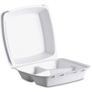 Foam Hinged Three-Compartment Carryout Container, 8-3/8 x 7-7/8 x 3-1/4 (DRC85HT3) by Dart