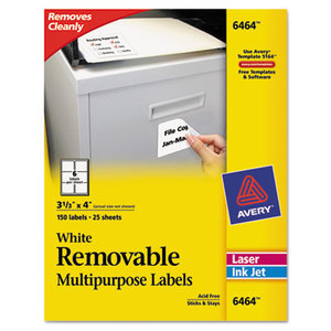 Avery 6464 Removable Multi-Use Labels, 3 1/3 x 4, White, 150/Pack by AVERY-DENNISON