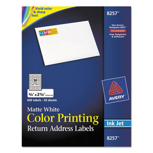 Avery 8257 Color Printing Mailing Labels, 3/4 x 2 1/4, Matte White, 600/Pack by AVERY-DENNISON