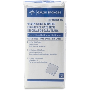 Medline Industries, Inc NON25412 Gauze Sponges, Nonsterile, 4"x4", 12-Ply, 200/PK, White by Medline