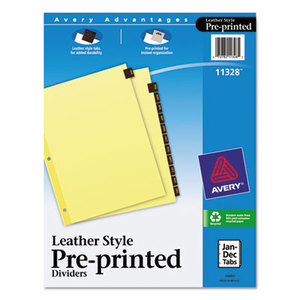 Avery 11328 Preprinted Red Leather Tab Dividers w/Clear Reinforced Edge, 12-Tab, Ltr by AVERY-DENNISON