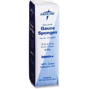 Medline Industries, Inc NON25208 Gauze Sponges, Nonsterile, 2"x2", 8-Ply, 200/PK, White by Medline