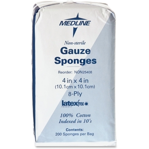 Medline Industries, Inc NON25408 Gauze Sponges, Nonsterile, 4"x4", 8-Ply, 200/PK, White by Medline