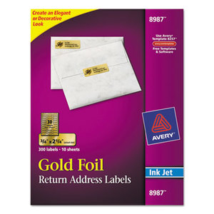 Avery 8987 Foil Mailing Labels, 3/4 x 2 1/4, Gold, 300/Pack by AVERY-DENNISON