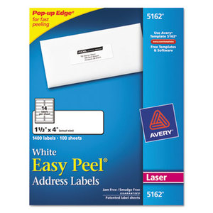 Avery 5162 Easy Peel Laser Address Labels, 1 1/3 x 4, White, 1400/Box by AVERY-DENNISON