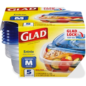 The Clorox Company 60795 Gladware Square Containers w/Lids, 25oz., 5/PK, Clear/Blue by Glad