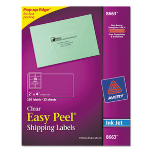 Avery 8663 Clear Easy Peel Mailing Labels, Inkjet, 2 x 4, 250/Pack by AVERY-DENNISON