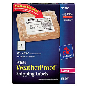 Avery 5526 WeatherProof Mailing Labels w/TrueBlock, Laser, White, 5 1/2 x 8 1/2, 100/Pack by AVERY-DENNISON