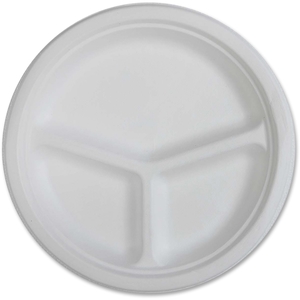 Genuine Joe 10219 Compostable Plates, 3-Comp, 10", 10/Pk, White by Genuine Joe