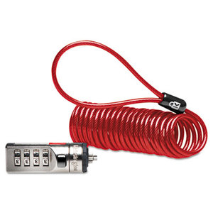 Portable Combination Laptop Lock, 6ft Steel Cable, Red by KENSINGTON