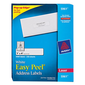 Avery 5961 Easy Peel Laser Address Labels, 1 x 4, White, 5000/Box by AVERY-DENNISON