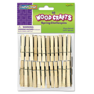 Wood Spring Clothespins, 3 3/8 Length, 50 Clothespins/Pack by THE CHENILLE KRAFT COMPANY
