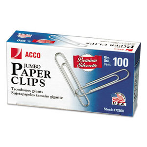 Smooth Finish Premium Paper Clips, Wire, Jumbo, Silver, 100/Box, 10 Boxes/Pack by ACCO BRANDS, INC.