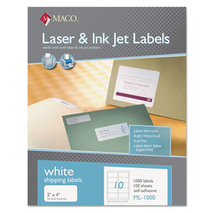 White All-Purpose Labels, 2 x 4, 1000/Box by CHARTPAK/PICKETT