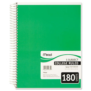 Spiral Bound Notebook, College Rule, 8 x 10 1/2, White, Twin Wire, 180 Sheets by MEAD PRODUCTS