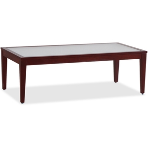 Lorell Furniture 59542 Glass Top Coffee Table, 23-3/5"X23-3/5"X20", Mahogany by Lorell