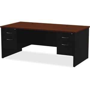 Lorell Furniture 79139 Double Pedestal Desk, 36"X72", Black/Walnut by Lorell