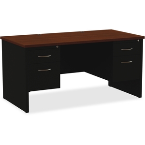 Lorell Furniture 79141 Double Pedestal Desk, 30"X60", Black/Walnut by Lorell