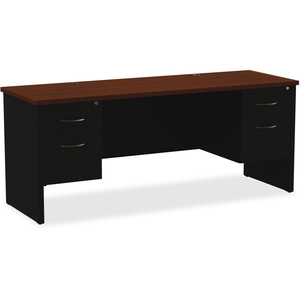 Lorell Furniture 79157 Double Pedestal Desk, 24"X72", Black/Walnut by Lorell