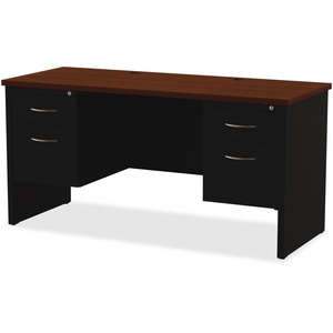 Lorell Furniture 79159 Double Pedestal Desk, 24"X60", Black/Walnut by Lorell