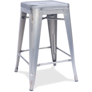 Lorell Furniture 59521 Wood Seat Metal Stool, 16"X16"X24", Silver by Lorell