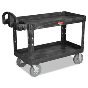 Heavy-Duty Utility Cart, Two-Shelf, 26w x 55d x 33 1/4h, Black by RUBBERMAID COMMERCIAL PROD.