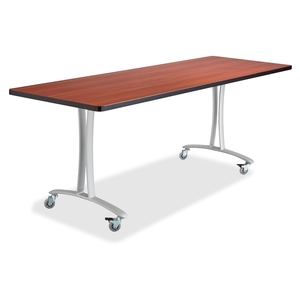 Safco Products 2096CYSL Table With T-Legs/Casters, 72"x24"x29", Cherry Top/Silver by Safco