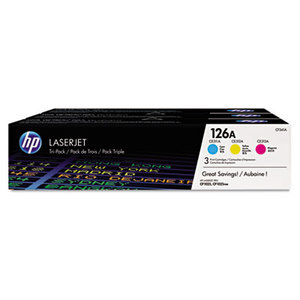 Hewlett-Packard CF341A HP 126A, (CF341A) 3-pack Cyan/Magenta/Yellow Original LaserJet Toner Cartridges by HEWLETT PACKARD