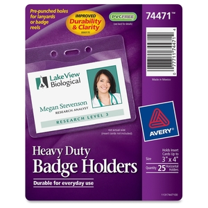 Avery 74471 Badge Holders,Top Load,Landscape,Pre-Punched,3"x4", 25/PK by Avery