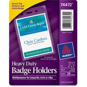 Avery 74472 Badge Holders, Top Load, Portrait, Pre-Punched, 3"x4", 25/PK by Avery