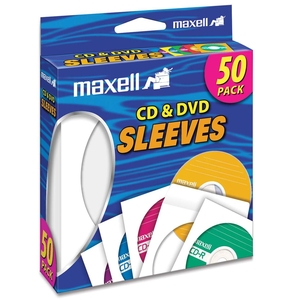 Maxell 190135 CD/DVD Sleeves, Clear Window, 50/PK, White by Maxell