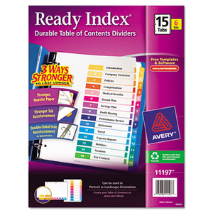 Ready Index Customizable Table of Contents, Asst Dividers, 15-Tab, Ltr, 6 Sets by AVERY-DENNISON