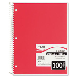 Spiral Bound Notebook, College Rule, 8 1/2 x 11, White, 100 Sheets by MEAD PRODUCTS