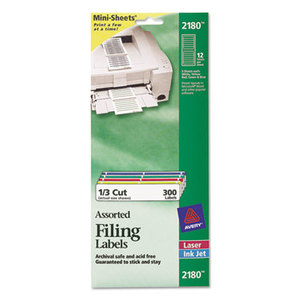 Avery 2180 File Folder Labels on Mini Sheets, 2/3 x 3 7/16, Assorted, 300/Pack by AVERY-DENNISON