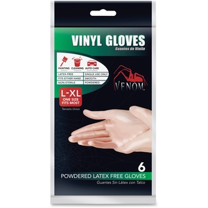 Medline Industries, Inc VEN0635 Disposable Gloves, Vinyl, Latex-free, L/XL, 6/PK, Clear by Medline