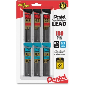 PENTEL OF AMERICA C257BPHB6 Lead Refills, .5Mm/.7Mm, 6Tb/Pk, Black by Pentel