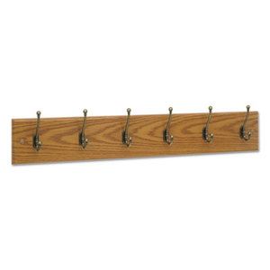 Wood Wall Rack, Six Double-Hooks, 35-1/2w x 3-1/4d x 6-3/4h, Medium Oak by SAFCO PRODUCTS