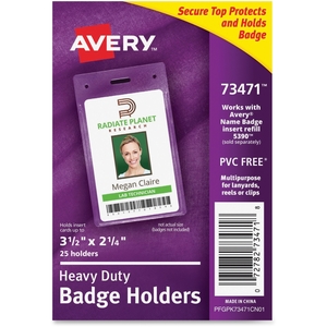 Badge Holder, Heavy-Duty, Portrait, 25/Pk, Cl by Avery