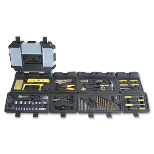 Tool Kit, 336 Pcs., Mobile, Rolling Case,10"x12"x15",Grey by Genuine Joe