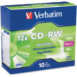 Verbatim America, LLC 95156 CD-RW, 80 Min/700MB, 4X-12X High Speed, 10/PK by Verbatim