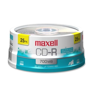 Maxell 648445 CD-R, 80 Min/700MB, 48X, Branded, 25/PK by Maxell